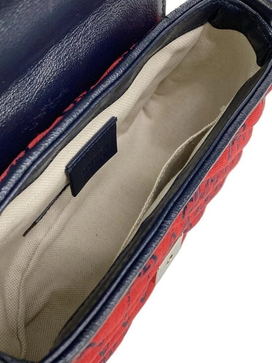 GUCCI GG Marmont mini top handle bag Red Navy Jacquard Leather Handbag main image 12